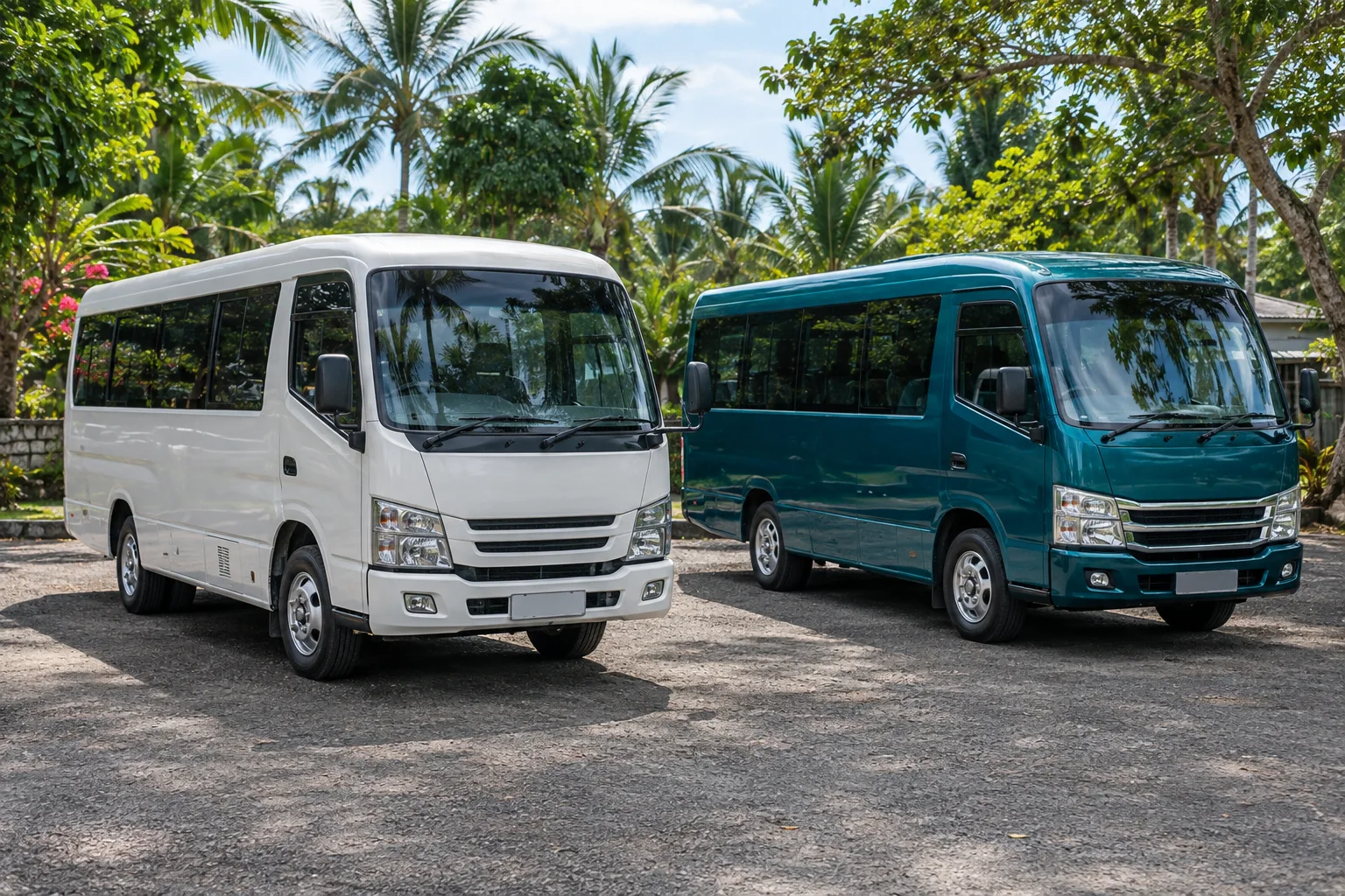 Group transport vehicles in North Bali
