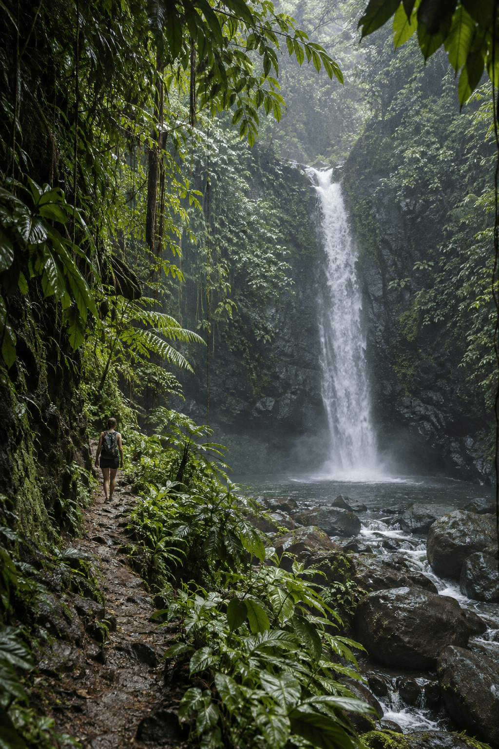 A quiet trail leading to a waterfall in North Bali