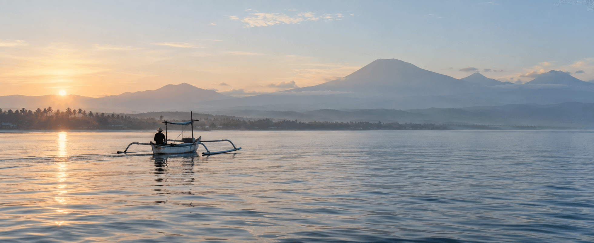 A private traditional boat on the calm Lovina Sea